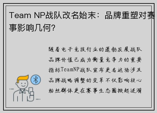 Team NP战队改名始末：品牌重塑对赛事影响几何？